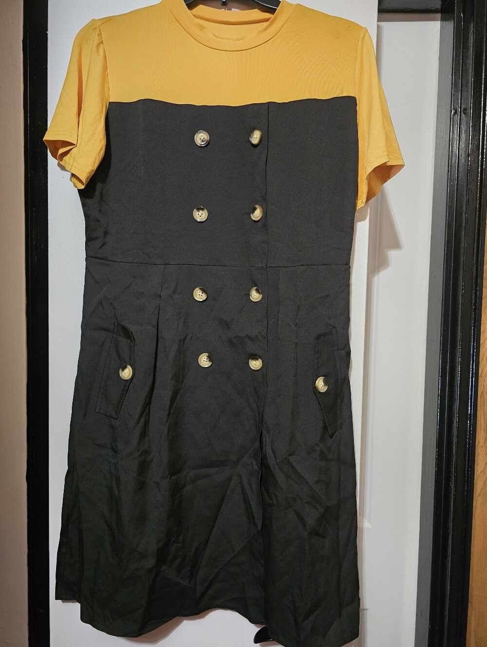 Shein Women's Black Buttoned Down Midi Dress W Yellow Top Design - Size Large